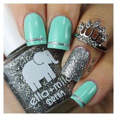 Grey Nail Art, Teal Nails, Turquoise Nails, Blue Nail Art, Pretty Nail Designs, Art Disney, Glitter Nail Art, Nail Inspiration, Cool Nail Designs