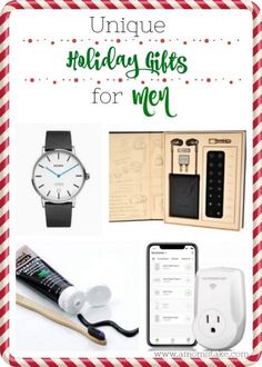 holiday gifts for men with text overlay that reads unique holiday gifts for men