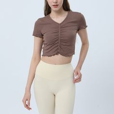 87% Viscose . 13% Spandex Soft. comfortable. skin friendly 4-way stretch. breathable and sweat-wicking Classic V-shape neckline Designed with ruched tailoring for a textured look Cropped designs that allow your skin to breathe all while being cute & trendy. Perfectly pair with your favorite pants. skirts. leggings. joggers. etc. Perfect for both sports activities and daily life Sports Bra And Leggings, Strapless Bandeau, Neckline Designs, Yoga Set, Sports Top, Sports Activities, Plus Size Swimwear, Sports Leggings, V Shape