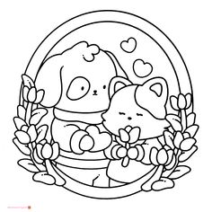 the simpsons character is hugging his cat in front of a wreath with flowers and hearts