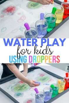 water play for kids using droppers to make their own art project with colored paints