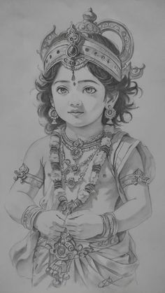 a pencil drawing of a girl in traditional garbana dress and headdress