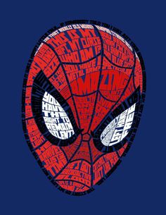 a close up of a spiderman face on a blue background