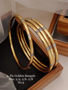 Material :-Bangles Metal : metal Customized :- You can customize your designs with us About us :- We are in jewelry business since 2005 and we have clients all over the world, we have more than 5000 designs to showcase. Order processing Time :- 1 to 3 Days Shipping :- We have DHL, FEDEX, Speed Post as shipping partner Customization :- Message us your design to customize. Check out more Products on our store:- https://etsy.me/39oyrL3 Connect us on Facebook :- https://bit.ly/3EIopTt Connect us on Golden Bangles Design, Gold Bangles Design Daily Wear Latest, Antique Gold Bangles Design, Bangles Set Indian, Simple Bangles, Jhumka Set, Plain Gold Bangles, Gold Bracelet Wedding