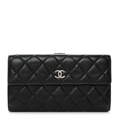 This is an authentic CHANEL Caviar Quilted CC Long Double Wallet in Black. This stylish wallet is crafted of textured caviar leather in black. The front features a flap currency compartment with a small silver Chanel CC frontal logo. The cross over strap opens to a compact burgundy leather interior with card slots and patch pockets. Black Caviar Leather Evening Bag, Designer Caviar Leather Bags For Formal Occasions, Elegant Bag In Textured Caviar Leather, Elegant Bags In Textured Caviar Leather, Elegant Textured Caviar Leather Bag, Classic Formal Caviar Leather Bag, Luxury Leather Wallet With Grained Texture, Luxury Wallets With Grained Texture For Formal Occasions, Formal Leather Wallet With Grained Texture