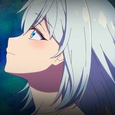 an anime character with white hair and blue eyes