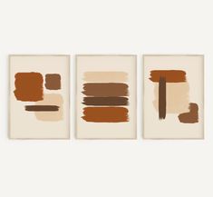 three abstract paintings in brown, beige and white