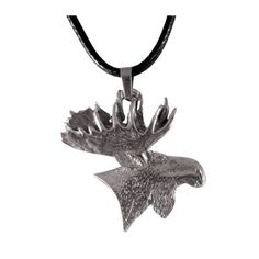 an eagle pendant is shown on a black cord