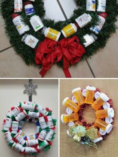 christmas wreath made out of baby bottles and other items