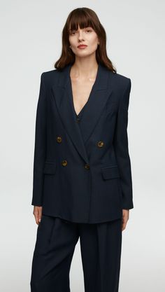 Argent: Peak Lapel Blazer in Viscose Linen Twill | Women's Blazers | Argent Womens Wool Pants, Workwear Outfits, Dumping Ground, Lapel Blazer, Navy Blue Blazer, Women's Blazers, Single Button Blazer, Peak Lapel, Comfort Design