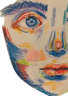 a drawing of a man's face with colored lines on it