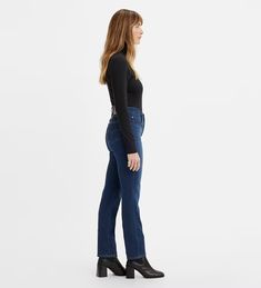 724 High Rise Slim Straight Women's Jeans - Dark Wash | Levi's® US Levis 724 High Rise Straight, Modern Straight Silhouette Bottoms For Fall, Fall Straight Fit Bottoms, Modern Straight Bottoms For Fall, Levi's Slim Fit Straight Leg Bottoms, Levi's Straight Fit Bottoms, Levi's Fitted Straight Bottoms, Levi's Straight Fit Jeans, Dark Straight Jeans Outfit