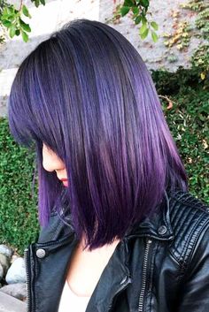 Mcdreamy Hair, Black And Purple Hair Short, Violet Black Hair, Purple Short Hair, Purple And Black Hair, Hairstyle Images, Purple Balayage, Dark Purple Hair, Ombre Bob