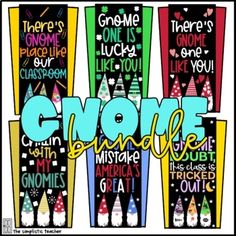 some colorful bookmarks with the words gnoe and other things on them in different colors