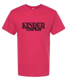 Kinder Things' limited edition Pink Shirt Day t-shirt honours the idea of anti-bullying while referencing the acclaimed TV show, Stranger Things. Crafted from heliconia pink cotton, it features unisex sizing for inclusivity and a fun design that is sure to be a hit. Almost Famous, Fun Design, Pink Cotton, Modern Classic, Stranger Things, Shirts Tops, Cool Designs