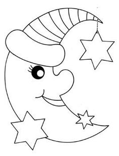 a black and white drawing of a smiling moon with stars on its nose, in the shape of a hat