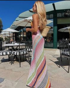 Multicolor Knit Beach Dresses, Chic Multicolor Crochet Spring Dress, Chic Multicolor Maxi Dress For Beach Cover-up, Multicolor Maxi Beach Dress Cover-up, Multicolor Crochet Beachwear Dress, Vacation Fits, Europe 2024, Ibiza Outfits, Chic Chic