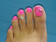 Summer Pink Pedicure, Hot Pink Pedicure Ideas, Hot Pink Toes With Design, Hot Pink Pedicure Designs, Hot Pink Pedicure Toenails, Bright Pink Pedicure, Neon Pink Toenails, Neon Pink Pedicure, Hot Pink Mani Pedi