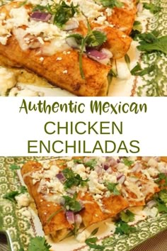 mexican chicken enchiladas with cilantro, onions and parmesan cheese