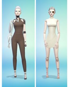 two renderings of female mannequins, one in white and the other in brown