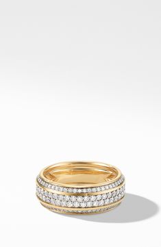 18k yellow gold. Pavé diamonds, 2.01 total ct. weight. Imported. Style Name:David Yurman Beveled 18K Gold Band Ring With Pavé Diamonds. Style Number: 5671248. Gold And Diamond Rings, Diamond Guide, Gold Band Ring, Diamond Wedding Band, David Yurman, Gold Band, Diamond Wedding, Pave Diamonds, Gold Bands