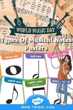 Types Of Musical Notes Posters Music Listening Worksheet, In Love With Music, Colorful Posters, Music Listening