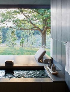 an outdoor jacuzzi in the middle of a room