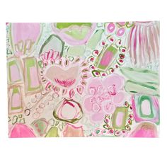 an abstract painting with pink and green colors