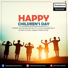 an advertisement for children's day with silhouettes of people raising their arms in the air