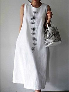 Cotton Dress Summer Casual, Linen Style Fashion, Sleeveless Linen Dress, Linen Fashion, Cotton Linen Dresses, Cotton Dress Summer, Linen Casual, Dresses Ideas, Ideas For