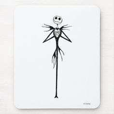 a black and white drawing of a jack skellingy mousepad with a skeleton on it