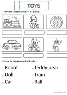 the worksheet for children to learn how to read toys