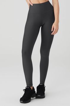 Just as perfect for out and about as they are for a good sweat session. These leggings are made from Airlift—our most compressive, supportive fabric with a sheeny finish and four-way-stretch for a glove-like fit. The high-rise waistband is double-layered for a sleek look, and the full-length legs are designed to hit at the ankle. Choose your favorite color(s) and get ready to wear yours on repeat. Breathable Compressive Full-length Activewear, Full Length Compression Activewear With Light Support, Alo Yoga High Stretch Sporty Yoga Pants, Compressive Full-length Activewear For Running, Compressive Sweat-resistant Yoga Pants For Running, Compressive Sporty Yoga Pants, Functional Full-length Sweat-resistant Activewear, Compressive Versatile Sports Tights, Compressive Full Length Functional Activewear