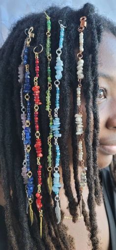 Chakra Loc Jewelry Long Crystal Dreadlock Hair Accessories - Etsy Afro Jewelry, Gemstone Hair, Dreadlock Hair, Diy Gifts To Sell, Dread Accessories, Loc Extensions, Beaded Hair Clips