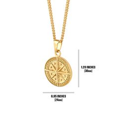 Every handmade chain and compass pendant set we make is crafted from stainless steel. Your order is custom made, specifically for you, based upon the length you have selected. The eye-catching shine and attention to detail in each element of this jewelry set is absolutely stunning! ◆ Quantity: 1 Compass Pendant and Chain Set ◆ Chain Style: Timeless Curb / Cuban Chain / Necklace ◆ Chain Width: 3mm ◆ Chain Lengths: 18, 22, 24, 26, 28, 30, 32, 34, and 36 inches ◆ Chain Color: 14K Gold ◆ Pendant Sty Gift Compass Design Stainless Steel Necklace, Gold Compass Design Necklace In Stainless Steel, Stainless Steel Pendant Necklace With Compass Design, Gold Stainless Steel Compass Necklace, Gold Stainless Steel Necklace With Compass Design, Durable Stainless Steel Jewelry For Gift, North Star Pendant, Vintage Compass, Compass Pendant