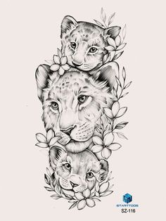 two lions with flowers around their necks