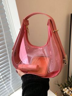 Bird in Bag - Fashionable PVC Waterproof Zippered Hobo Bag, Clear Green Dome Bag, Black Hot Pink, Pink Collar, Jumpsuit Shorts Rompers, Active Wear Shorts, Clear Bags, Pink Mini, Hobo Handbags, Water Shoes