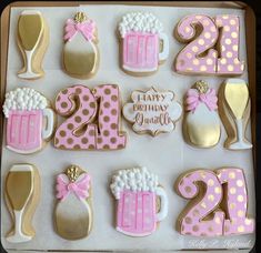 decorated cookies are arranged in the shape of numbers for 21st birthdays and new year's