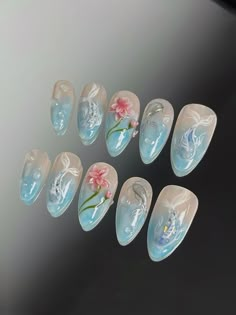 -All sets are made with GEL nail polish. You can reuse all of the nails multiple times if you take care of them.  -I only work with high-quality luxury press on nails -Every nail in my shop is handmade, hand painted with love & care. 💞 🌵𝐒𝐢𝐳𝐞🌵 -My nail shop has different measurement methods.  *Will not measure according to the curvature of the nail. -Please follow the instruction photo for size measurement. 🌵𝐄𝐚𝐜𝐡 𝐍𝐚𝐢𝐥 𝐬𝐞𝐭 𝐢𝐧𝐜𝐥𝐮𝐝𝐞𝐬🌵 -10 nails of your size -24 adhesive s China Inspired Nails, Cute Simple Nails, Floral Nail, Acrylic Press On Nails, Nail Remover