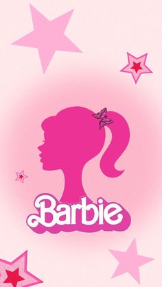 the barbie logo with stars in the background