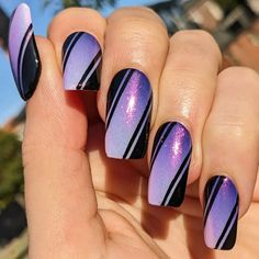 20+ Dark Purple Nail Ideas to Elevate Your Style Game - WomenSew Black And Purple Nails, Line Nail Art, Glamorous Look