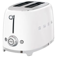 the toaster is white with black trim