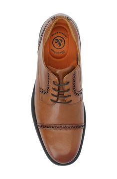 Triangle broguing highlights the cap toe of a leather lace-up that is cushioned with a Tru Comfort Foam insole on top of a flexible ExtraLight® sole. Lace-up Cushioned insole Leather upper/manmade sole Imported Thomas Vines, It's Hard, Nordstrom Store, Leather And Lace, Cognac, Snug Fit, Derby, Nordstrom Rack, Vines