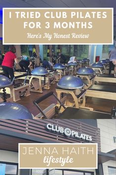 the inside of a gym with people exercising on machines and in front of it is a sign that says, i tried club plates for 3 months here's my honest review