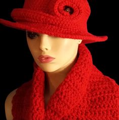 All Acrylic No Wool. Newly Crafted, Unique. Very Fashion Forward Red Crochet Wide Brim Hat, Red Wide Brim Crochet Hat, Red Brimmed Crochet Hat For Spring, Red Brimmed Crochet Hat, Red Brimmed Crochet Hat Made Of Yarn, Red Knitted Brimmed Hat, Fitted Red Knitted Hat, Crochet Hat And Scarf Set, Crochet Hat And Scarf