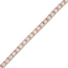 Take your look from ready to resplendent with this marvelous diamond tennis bracelet. Crafted in precious 10K rose gold, this timeless choice showcases a row of 1/10 ct. diamonds. Breathtaking with 4 cts. t.w. of diamonds and a bright polished shine, this 7.0-inch bracelet secures with a tongue and groove clasp. Rose Gold Diamond Tennis Bracelet With Prong Setting, Rose Gold Tennis Bracelet With Diamond Accents, Rose Gold Diamond Tennis Bracelet Brilliant Cut, Rose Gold Diamond Tennis Bracelet With Round Cut, Rose Gold Tennis Bracelet With Vvs Clarity, Rose Gold Diamond Round Cut Tennis Bracelet, Rose Gold Diamond Bracelet With Round Cut Diamond Accents, Rose Gold Round Cut Diamond Tennis Bracelet, Anniversary Rose Gold Tennis Bracelet With Diamond Accents