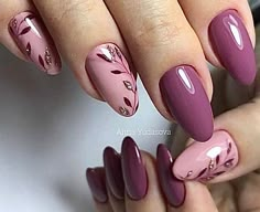 Mauve Nails, Image Nails, Floral Nail Designs, Fancy Nails Designs, Nail Design Inspiration, Floral Nail, Floral Nail Art, Pretty Nail Art Designs, Nail Art Designs Videos