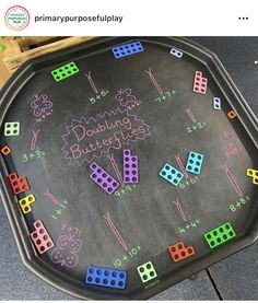 a chalk board with dices and numbers on it that says dominos, but no one else