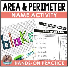 an area and perimeter name activity for kids to practice handwriting, numbers, and writing skills