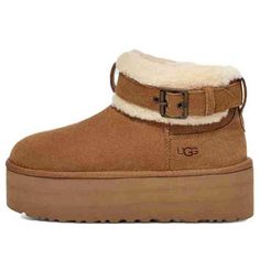 (WMNS) UGG Ultra Mini Belted Roller Boot 'Chestnut' 1144041-CHE Cute Uggs, Ugg Ultra Mini, Leopard Print Boots, Moon Boots, Classic Boots, Brown Ankle Boots, House Shoes, Dream Shoes, Winter Shoes